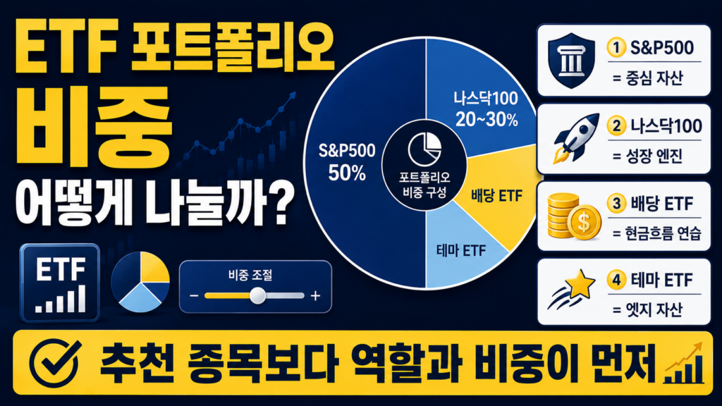 S&P500, 나스닥100, 배당 ETF, 테마 ETF의 역할과 비중을 나눠 담는 ETF 포트폴리오 구성 기준 썸네일